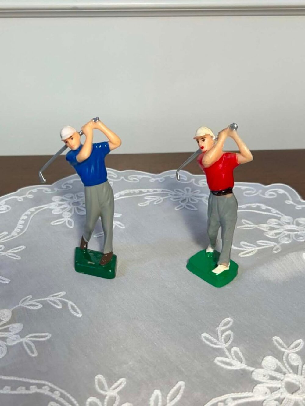 Vintage Plastic Golf Cake Toppers - Red & Blue Golfer Figurines